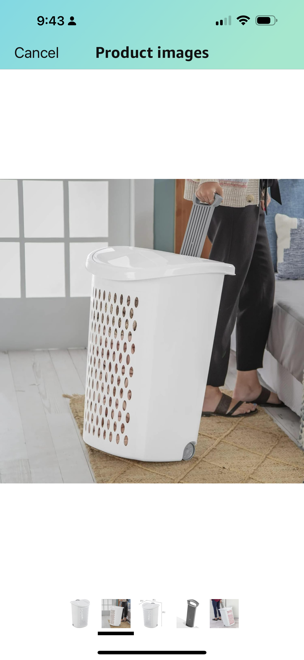 Ultra Wheeled Design Clothes Laundry Basket, Mind Reader Basket Collection,135 Liter (20 1/8" x 15 3/8" x 26 3/4")Capacity, Laundry Hamper White Lid & Base w/Plastic Handle & Wheels, 1-Pac