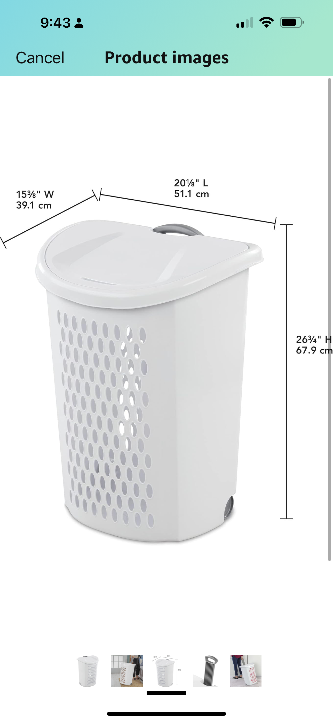 Ultra Wheeled Design Clothes Laundry Basket, Mind Reader Basket Collection,135 Liter (20 1/8" x 15 3/8" x 26 3/4")Capacity, Laundry Hamper White Lid & Base w/Plastic Handle & Wheels, 1-Pac