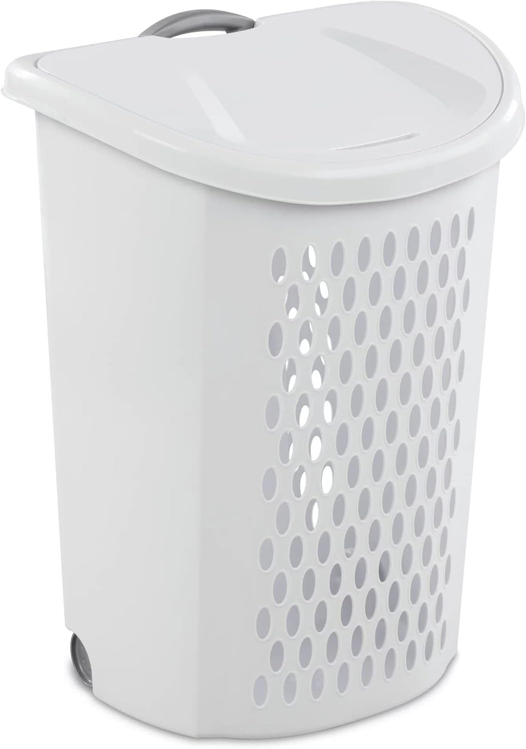Ultra Wheeled Design Clothes Laundry Basket, Mind Reader Basket Collection,135 Liter (20 1/8" x 15 3/8" x 26 3/4")Capacity, Laundry Hamper White Lid & Base w/Plastic Handle & Wheels, 1-Pac