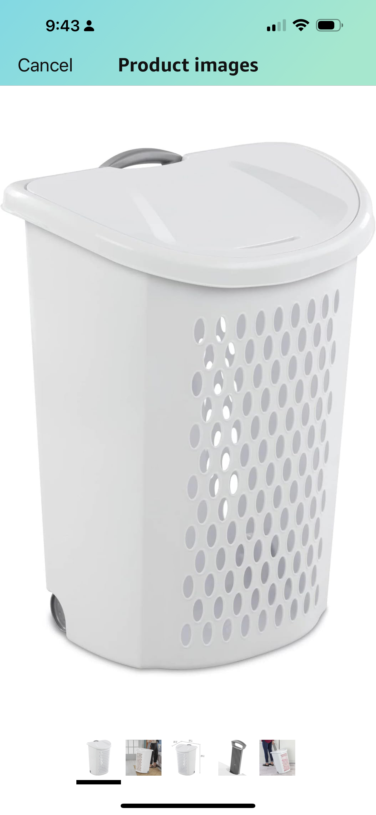 Ultra Wheeled Design Clothes Laundry Basket, Mind Reader Basket Collection,135 Liter (20 1/8" x 15 3/8" x 26 3/4")Capacity, Laundry Hamper White Lid & Base w/Plastic Handle & Wheels, 1-Pac