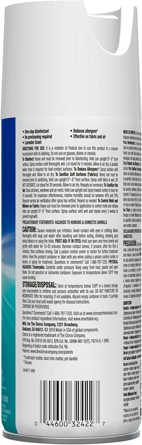 Clorox Fabric Sanitizer Aerosol Spray, Lavender Scent 14 Ounces