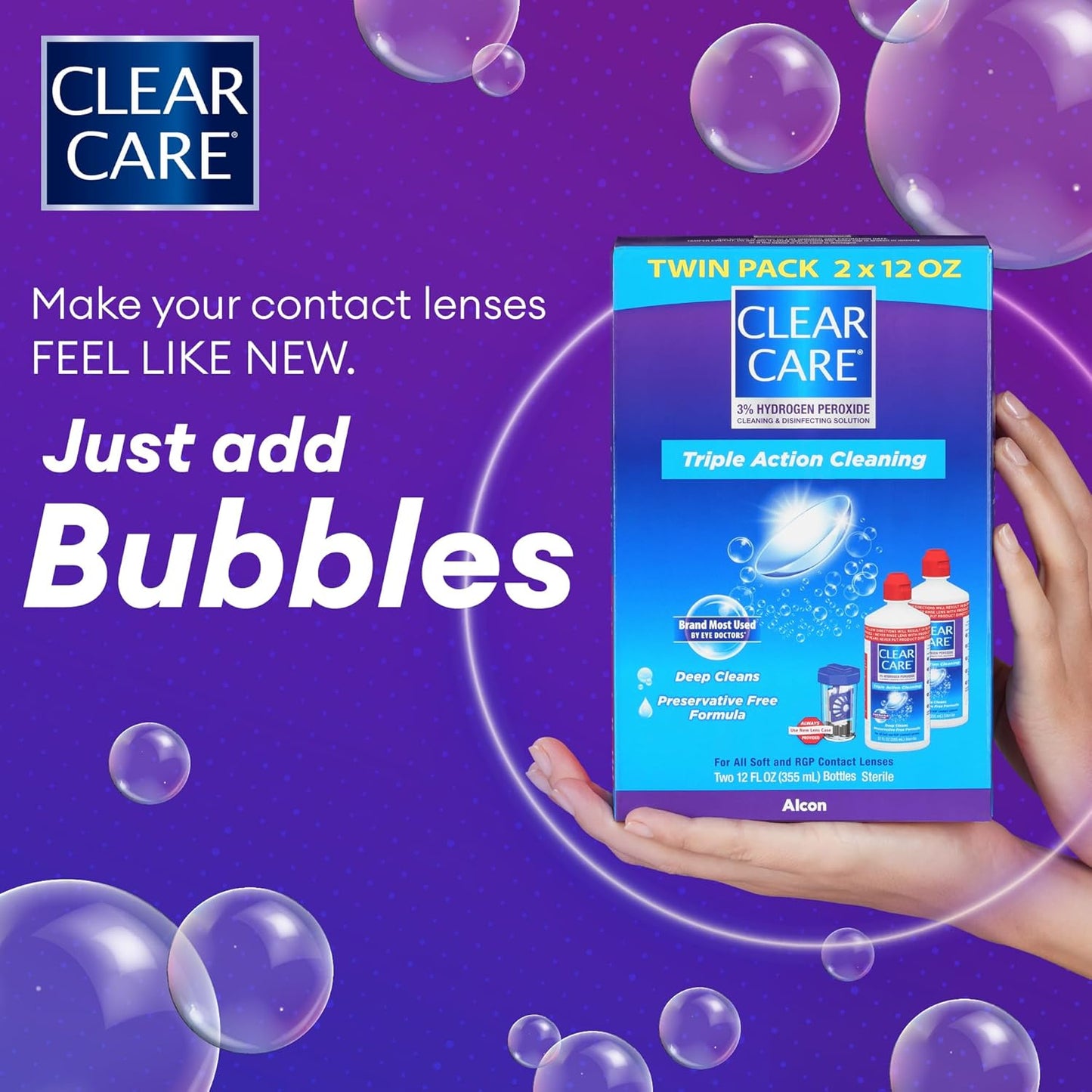 Clear Care Cleaning & Disinfecting Solution with Lens Case, Twin Pack,12 Fl Oz (Pack of 2)