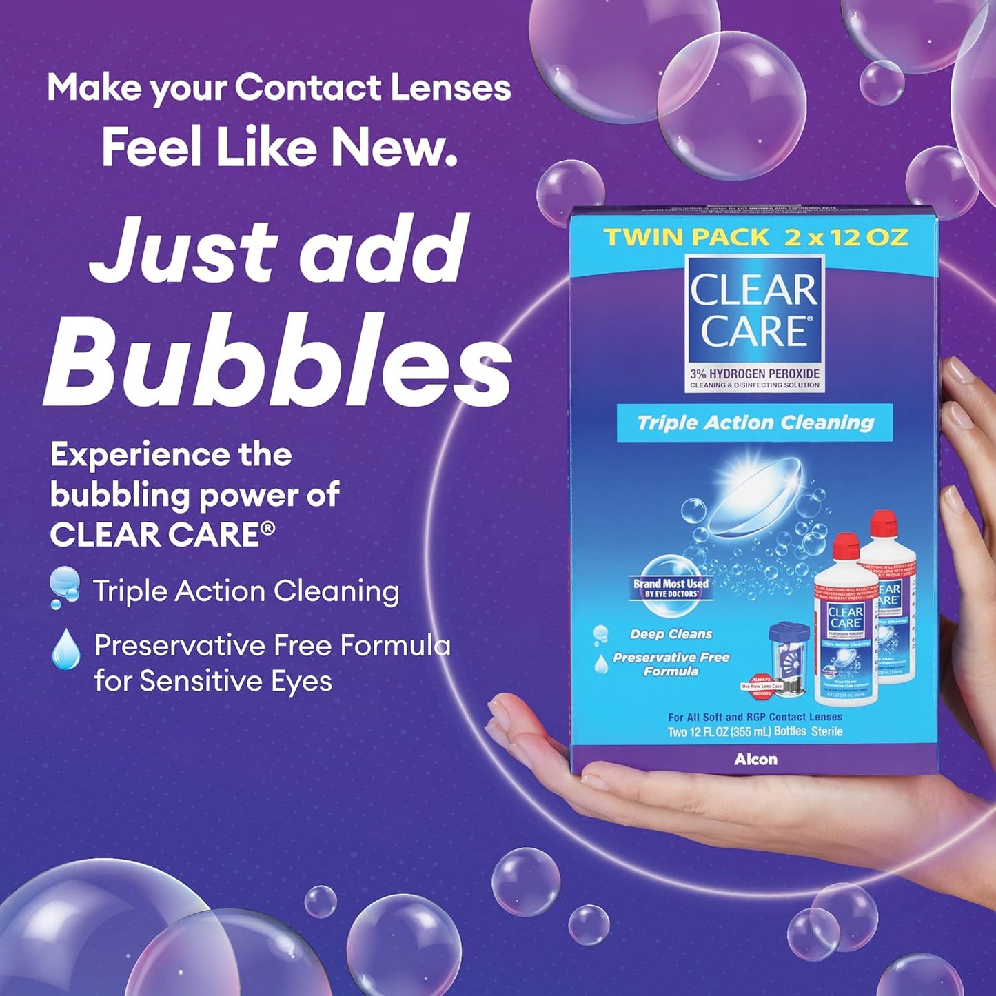 Clear Care Cleaning & Disinfecting Solution with Lens Case, Twin Pack,12 Fl Oz (Pack of 2)