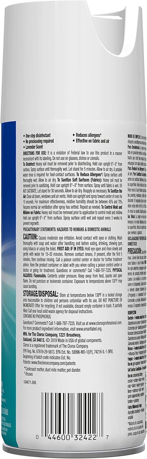 Clorox Fabric Sanitizer Aerosol Spray, Lavender Scent 14 Ounces