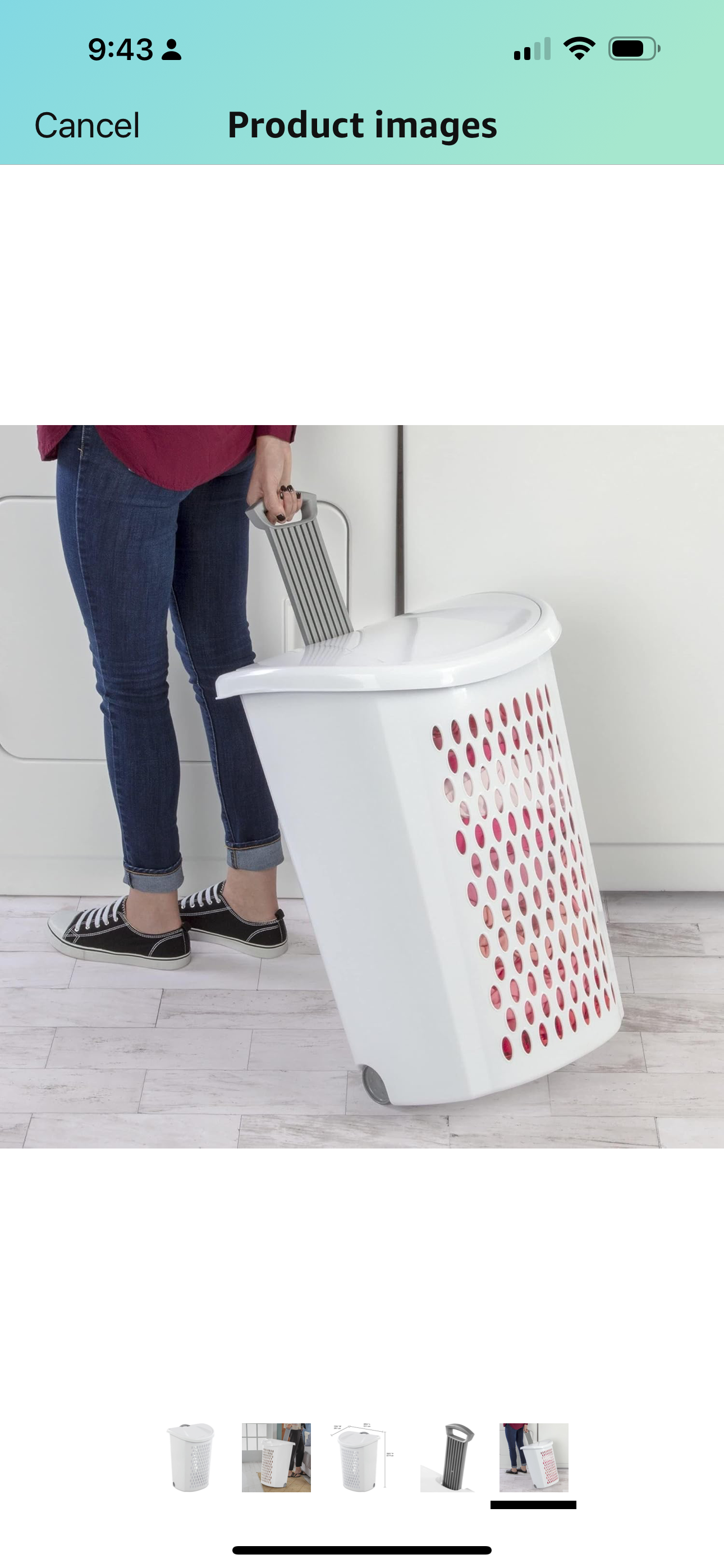 Ultra Wheeled Design Clothes Laundry Basket, Mind Reader Basket Collection,135 Liter (20 1/8" x 15 3/8" x 26 3/4")Capacity, Laundry Hamper White Lid & Base w/Plastic Handle & Wheels, 1-Pac